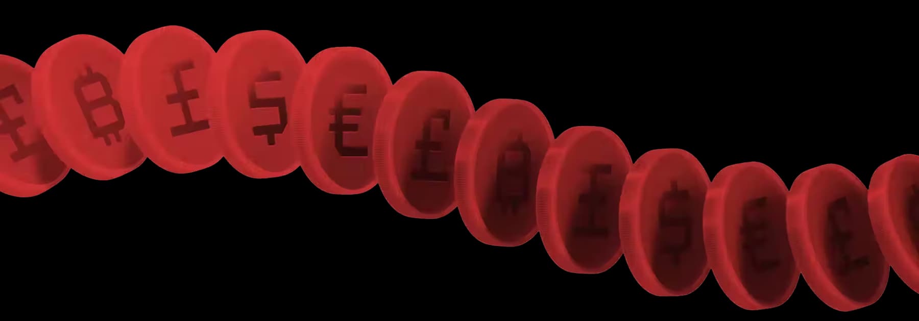 Red colored Coins arranged in a chain, decorative