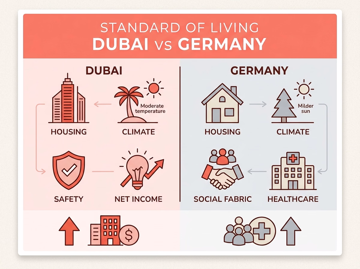 Standard of Living Dubai vs Germany: A DACH Reality Check 2026