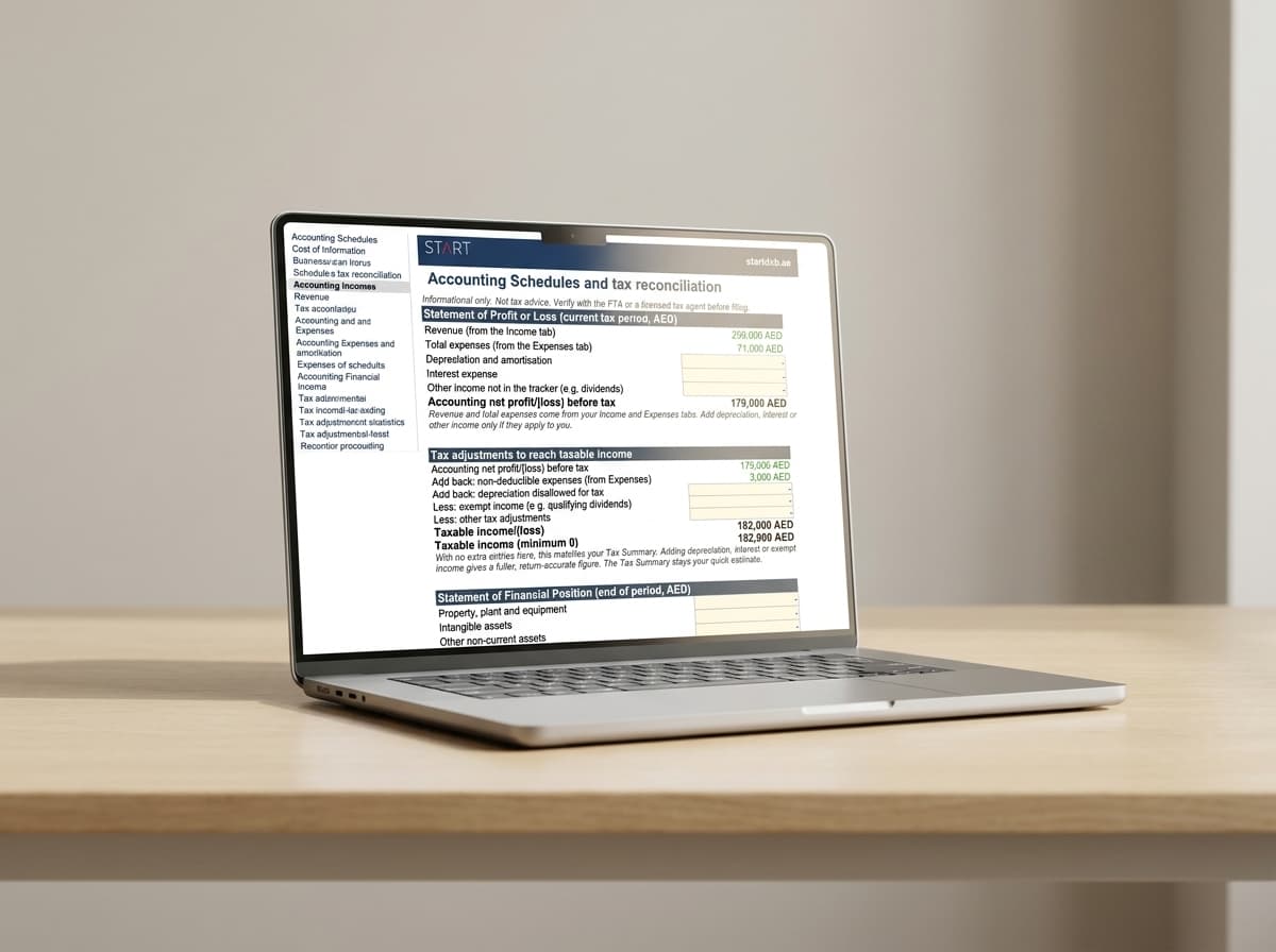 The spreadsheet: Nine linked sheets that calculate your tax and prep your EmaraTax return