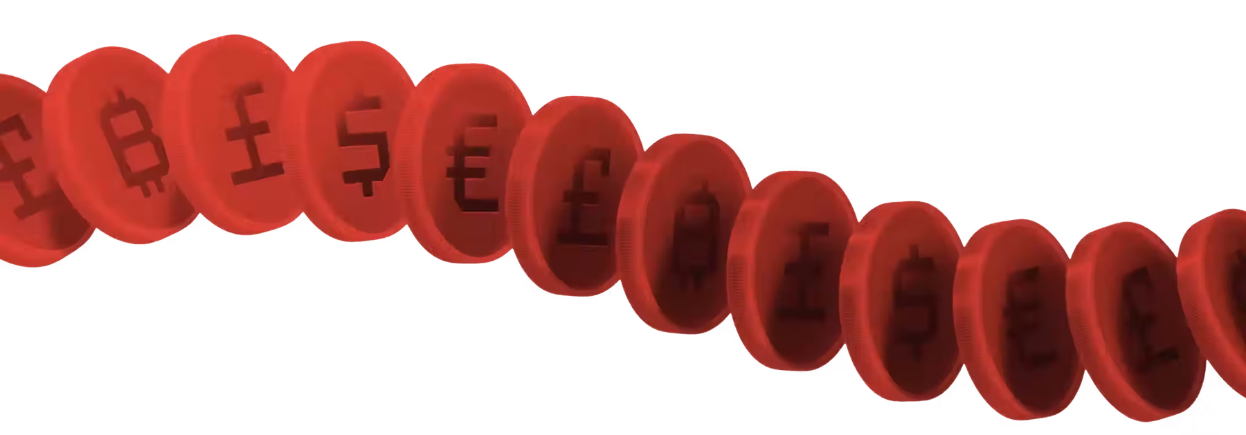 Red colored Coins arranged in a chain, decorative